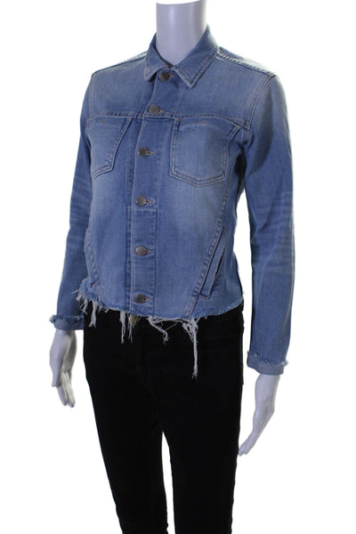 L'Agence Womens Cotton Collared Long Sleeve Button Up Denim Jacket Blue Size XS