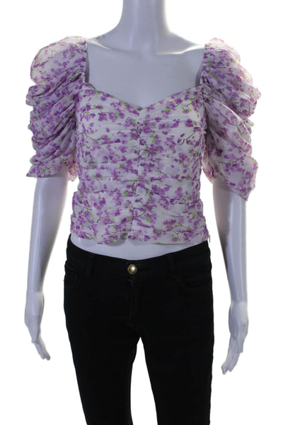 Caroline Constas Womens Floral Print Ruched Pullover Blouse Top Purple Size XS