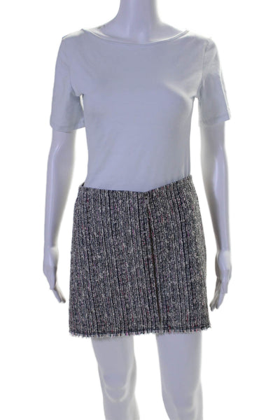 Theory Womens Woven Cotton Blend Striped Zip Up Mini Skirt White Size 0