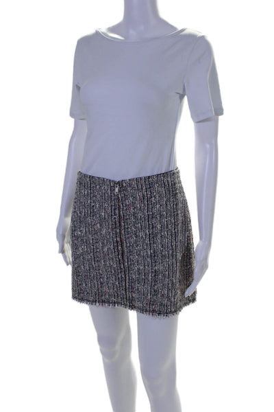 Theory Womens Woven Cotton Blend Striped Zip Up Mini Skirt White Size 0