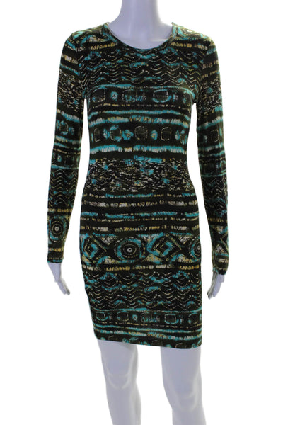 Torn by Ronny Kobo Womens Stretch Abstract Long Sleeve Mini Dress Green Size S