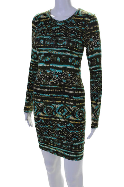 Torn by Ronny Kobo Womens Stretch Abstract Long Sleeve Mini Dress Green Size S