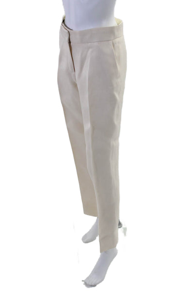 Oscar de la Renta Womens Silk High Rise Straight Leg Trousers Cream Size 6