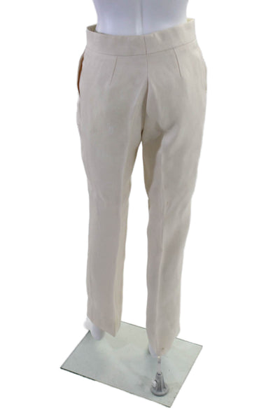 Oscar de la Renta Womens Silk High Rise Straight Leg Trousers Cream Size 6