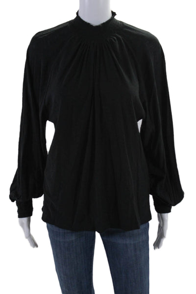 Nation LTD Womens Cotton Black High Neck Cuff Long Sleeve Blouse Top Size L