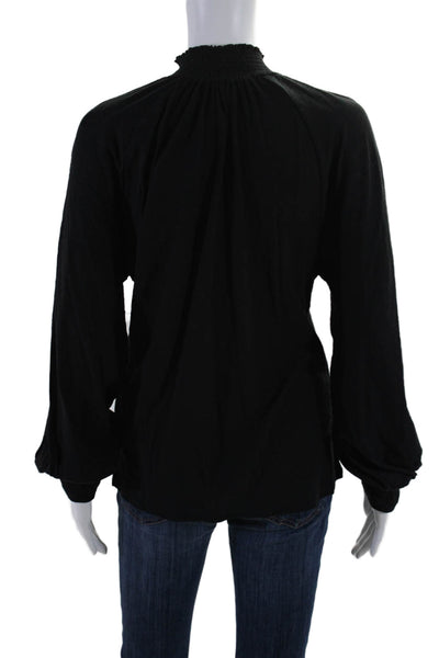 Nation LTD Womens Cotton Black High Neck Cuff Long Sleeve Blouse Top Size L