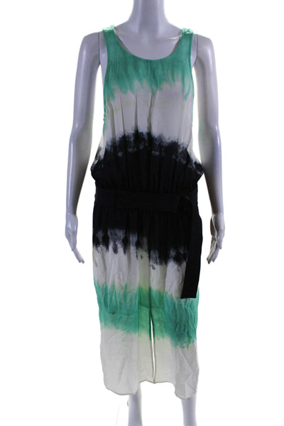 A.L.C. Womens Tie Dye Belted Round Neck Sleeveless Maxi Dress Green Size 10