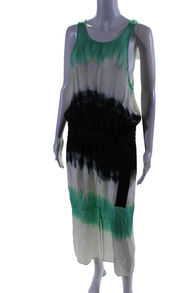 A.L.C. Womens Tie Dye Belted Round Neck Sleeveless Maxi Dress Green Size 10