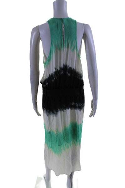 A.L.C. Womens Tie Dye Belted Round Neck Sleeveless Maxi Dress Green Size 10