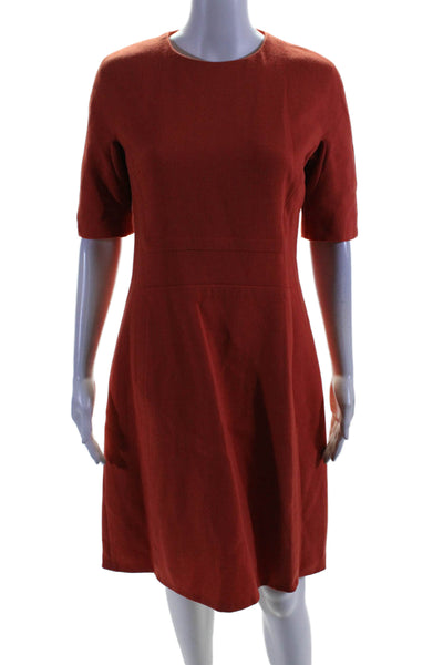 Michael Kors Womens Virgin Wool Round Neck Short Sleeve Zip Up Dress Red Size 8