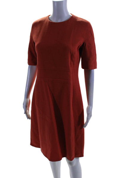 Michael Kors Womens Virgin Wool Round Neck Short Sleeve Zip Up Dress Red Size 8