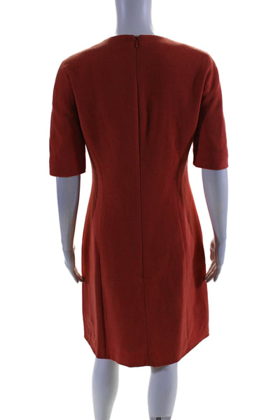 Michael Kors Womens Virgin Wool Round Neck Short Sleeve Zip Up Dress Red Size 8