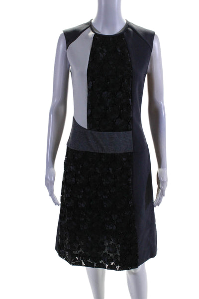 Derek Lam Womens Lace Panel Round Neck Sleeveless Zip Up Dress Blue Size 6