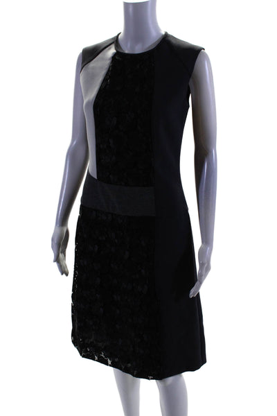 Derek Lam Womens Lace Panel Round Neck Sleeveless Zip Up Dress Blue Size 6