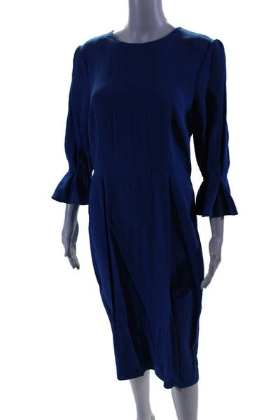 Goat Womens Round Neck Long Sleeve Zip Up Maxi Dress Blue Size 8