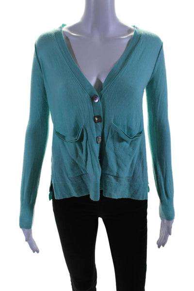 Calypso Saint Barth Womens Cashmere Button Up Cardigan Sweater Blue Size S