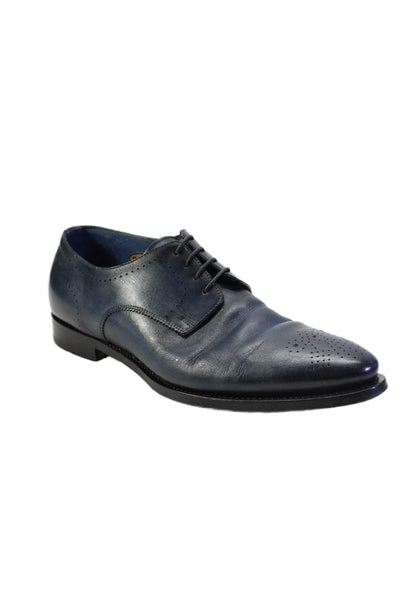 Santoni Mens Dark Navy Leather Lace Up Brogue Dress Oxford Shoes Size 8.5