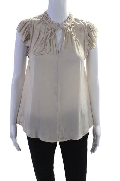 Current Air Womens Short Sleeve V-neck Tie Front Blouse Cream Size XS