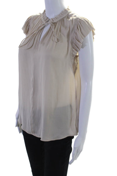 Current Air Womens Short Sleeve V-neck Tie Front Blouse Cream Size XS