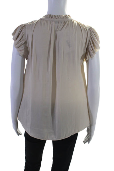 Current Air Womens Short Sleeve V-neck Tie Front Blouse Cream Size XS