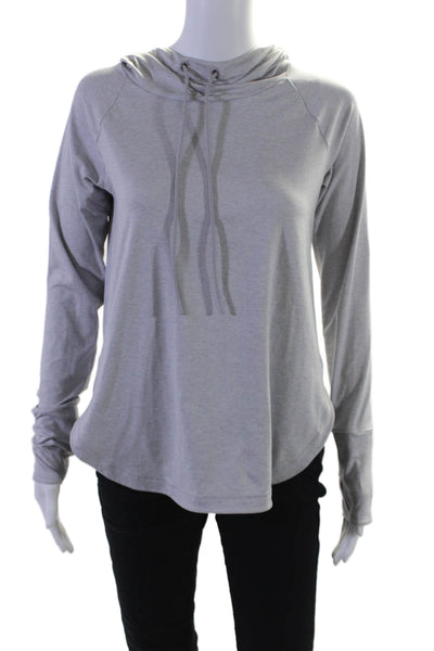 Athleta Womens Long Sleeve Drawstring Hood Fitted Casual Top Gray Size XS