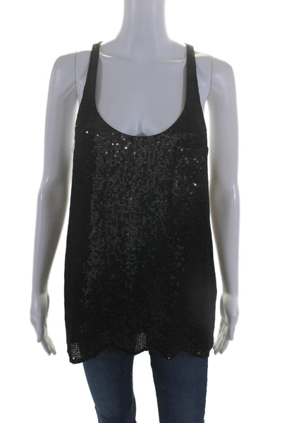 Joie Womens Silk Sequined Sleeveless Pullover Tank Top Black Size Large