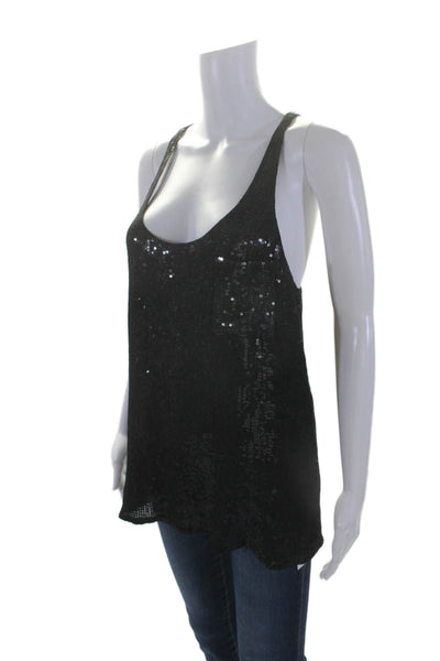 Joie Womens Silk Sequined Sleeveless Pullover Tank Top Black Size Large