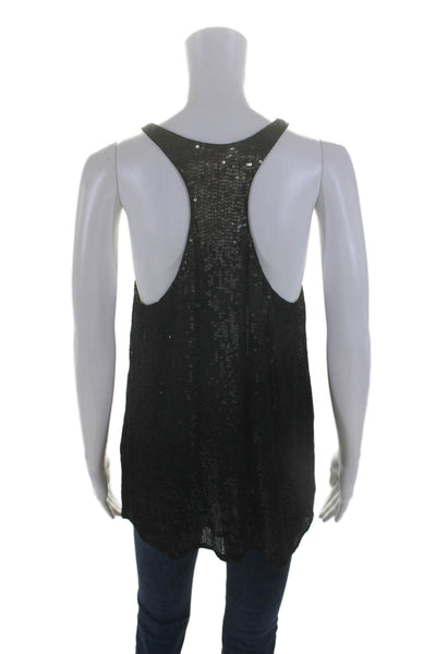 Joie Womens Silk Sequined Sleeveless Pullover Tank Top Black Size Large