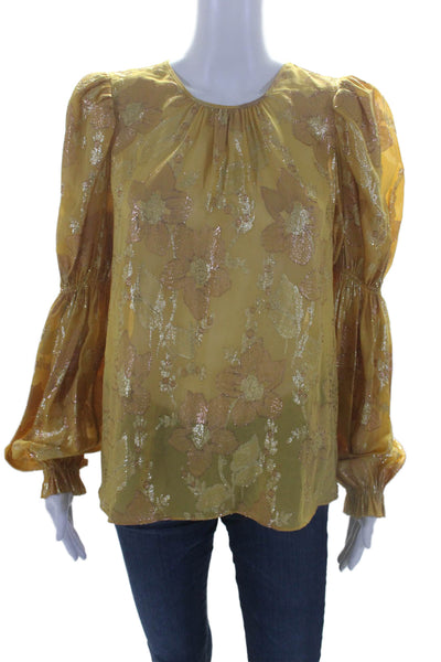 Ulla Johnson Womens Silk Floral Print Long Sleeves Blouse Yellow Gold Size 10