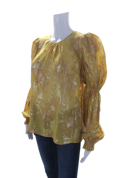 Ulla Johnson Womens Silk Floral Print Long Sleeves Blouse Yellow Gold Size 10