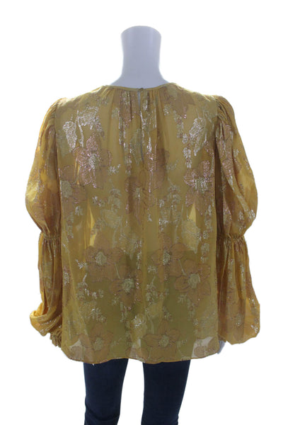 Ulla Johnson Womens Silk Floral Print Long Sleeves Blouse Yellow Gold Size 10