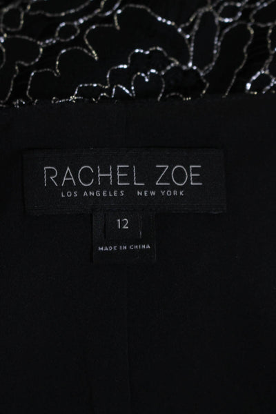 Rachel Zoe Womens Lace Long Sleeves V Neck Wrap Blouse Black Silver Size 12