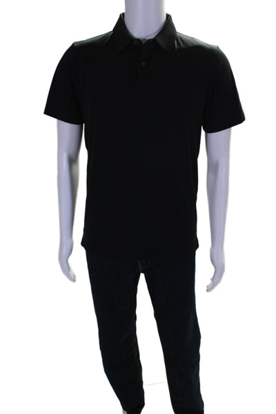 Theory Mens Cotton Short Sleeve Collared Button Up Polo Shirt Black Size S