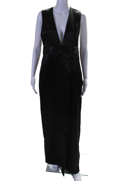 Theyskens Theory Cotton Womens Sleeveless V-neck Slit Zip Long Black Dress Size