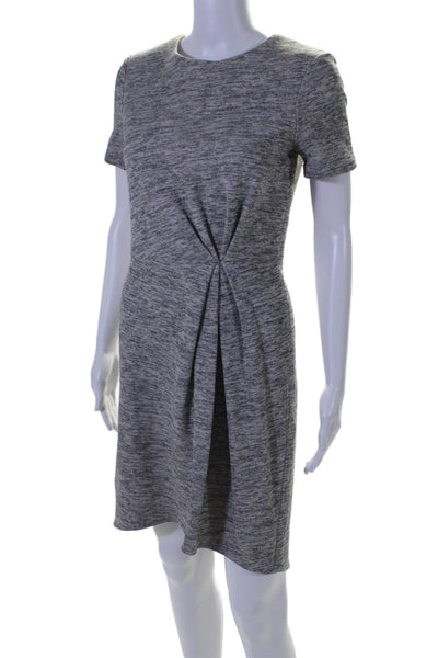 Tibi Womens Cotton Round Neck Short Sleeve Zip Sweater Dress Gray Size 6