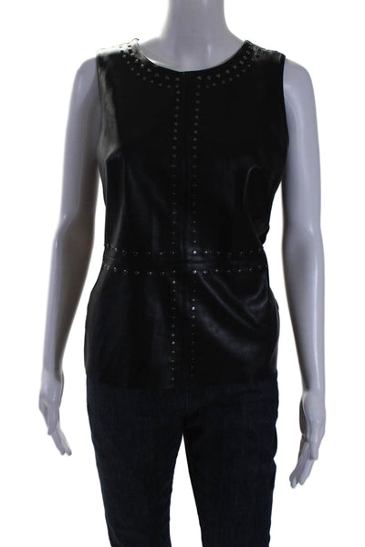 Bailey 44 Womens Black Vegan Leather Studded Crew Neck Blouse Top Size M