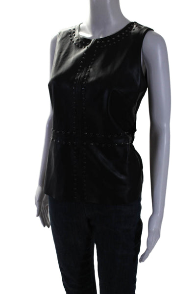 Bailey 44 Womens Black Vegan Leather Studded Crew Neck Blouse Top Size M