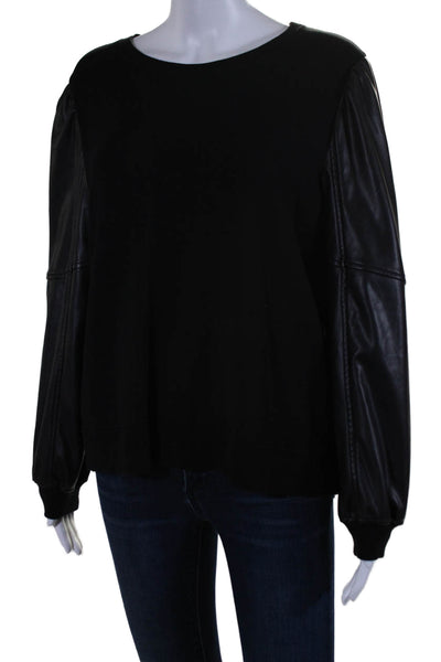 Generation Love Womens Black Vegan Leather Trim Long Sleeve Sweater Top Size M