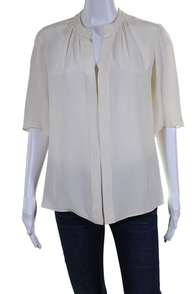 Derek Lam Womens Silk Short Sleeve V Neck Blouse White Size 6