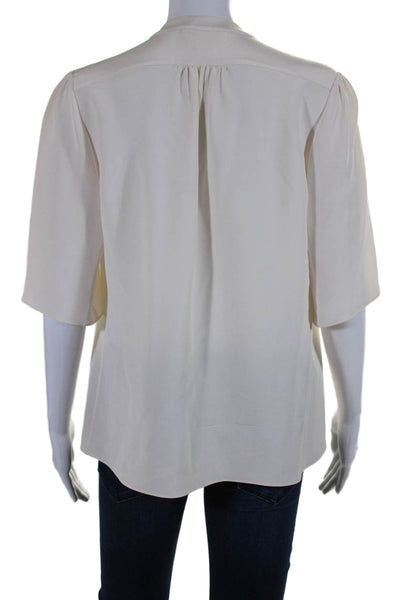 Derek Lam Womens Silk Short Sleeve V Neck Blouse White Size 6