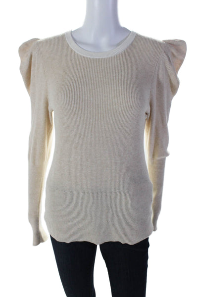 Frame Womens Cotton Knitted Long Sleeved Puff Sleeved Sweater Beige Size M