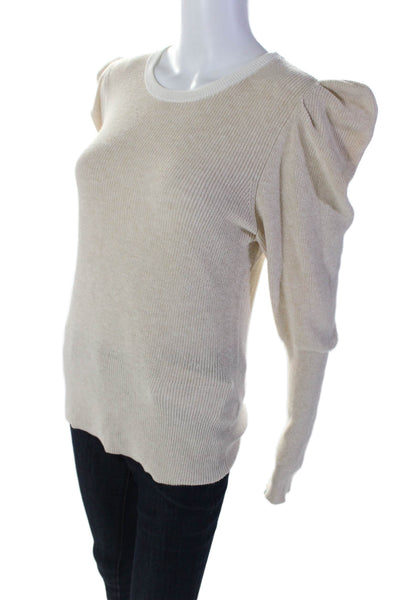 Frame Womens Cotton Knitted Long Sleeved Puff Sleeved Sweater Beige Size M