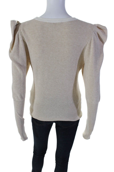 Frame Womens Cotton Knitted Long Sleeved Puff Sleeved Sweater Beige Size M