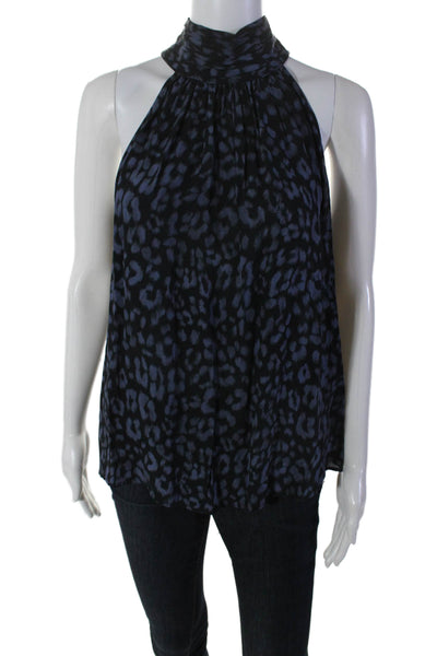 Joie Women's High Neck Sleeveless Animal Print Blouse Blue Size S