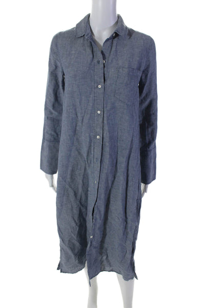 J Crew Womens Linen Collar Button Up Denim Blouse Dress Blue Size XXS