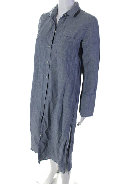 J Crew Womens Linen Collar Button Up Denim Blouse Dress Blue Size XXS