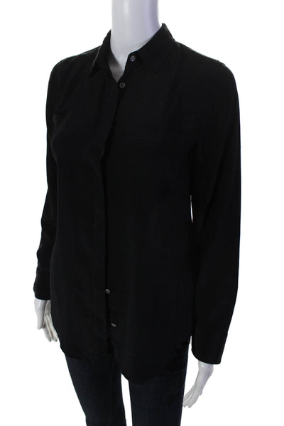 J Crew Silk Collar Button Up Long Sleeve Sleek Dress Blouse Black Size 0