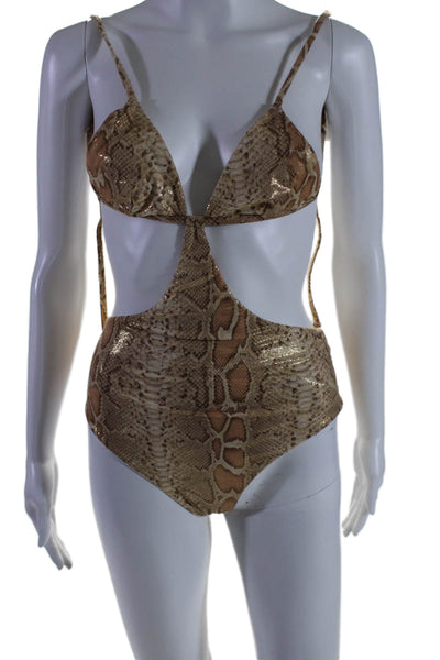 ONIA Women's V-Neck Low Back One Piece Swimsuit Snake Print Size XS