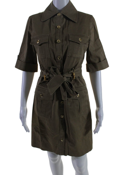 Milly Womens Cotton Short Sleeve Button Down Belted Shirt Dress Brown Size 6