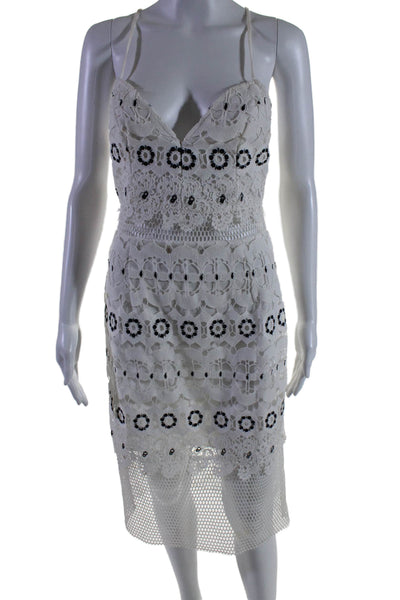 Lovers + Friends Womens V Neck Mesh Panel Embroidered Pencil Dress White Size M